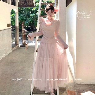 Acaine纯色喇叭袖雪纺长袖衬衫女春季法式宽松显瘦甜美风小众上衣