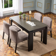 黑色实木火烧石餐桌椅组合家用轻奢咖啡桌酒店长方形生态石