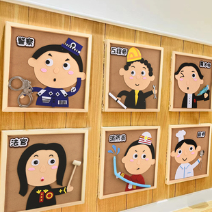 卡通人物职业木框主题环创区角，走廊楼道装饰墙贴幼儿园手工制作