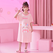 女童睡衣夏季莫代尔款短袖长裙子儿童睡裙女宝宝hellokitty家居服