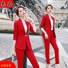 红色小西装套装女韩版气质，2021春夏时尚御姐女神范职业(范职业)两件套