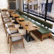 简约甜品店奶茶店靠墙桌椅清酒吧实木咖啡厅组合主题餐厅沙发卡座