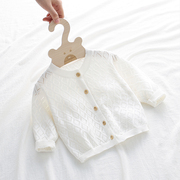 婴儿针织开衫6月宝宝空调衫春夏季薄款1岁女童新生儿毛衣外套纯棉