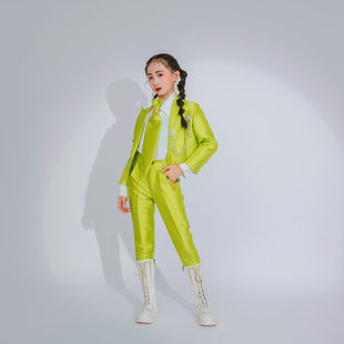 24模特走秀秀场夏季团队服西装欧美气质礼服果绿色超短演出服