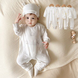 春秋季儿童连体衣婴儿长袖哈衣男女，宝宝圆领打底衫，套装婴儿家居服