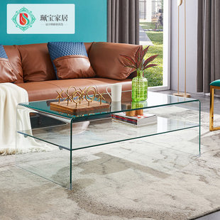 透明茶几热弯玻璃简约现代双层储物长方形，茶台经济组合小户型客厅