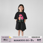 NNGZ女童花朵印花短袖t恤夏季纯棉儿童套头衫洋气时髦童装上衣潮