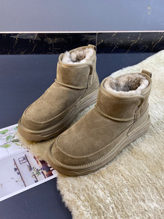 男士雪地靴舒适防滑保暖磨砂牛皮羊毛2023年短筒加厚男短靴子