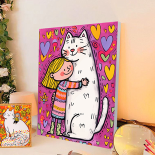 艺术女孩和猫diy数字，油画手工填色画画手绘填充涂鸦高级感装饰画