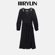 IIIRYLIN秋季国风印花收腰显瘦简约 气质长袖连衣裙 IBCTL002
