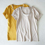 断码捡漏L码日系女士圆领短袖夏季T恤修身通勤姜黄色上衣T261