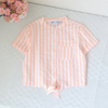 法单~134-164女童竖条纹圆领时尚，衬衫中大童夏季洋气上衣橙色活力
