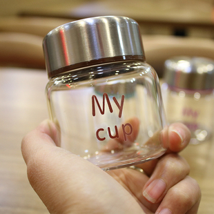 韩国ins迷你玻璃杯cup创意可爱女学生，便携随身带盖小巧随手茶杯子