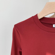 红色正肩女t恤长袖短款紧身上衣秋季棉质基础修身内搭打底衫