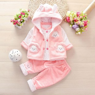 女宝宝秋冬套装，0-1-2岁婴幼儿夹棉三件套周岁可爱薄棉冬天衣服