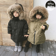 儿童羽绒服男童中长款大毛领女童90白鸭绒(白鸭绒，)冬装洋气加厚小宝宝外套