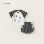 宝宝夏季套装男童熊猫t恤短裤两件套婴幼儿卡通，短袖衣服女宝衣服