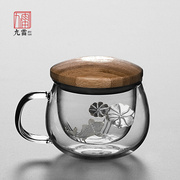 耐热玻璃杯家用花茶杯，透明带盖茶杯办公室，过滤水杯茶水分离泡茶杯