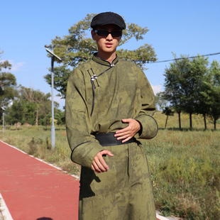 新式蒙古袍男士长款高端蒙古服装日常装时尚民族风草原演出表演服