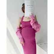 孕妇套装春秋季韩版纯色薄款针织连衣裙，纯色短开衫高端气质两件套
