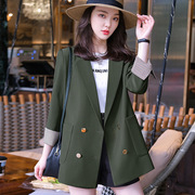 21长袖绿色小西装外套女秋季气质感修身西服上衣收腰时尚衣服