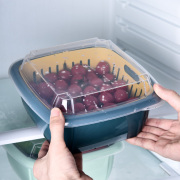 冰箱保鲜盒沥水厨房带盖密封水果，蔬菜收纳双层塑料家用保鲜盒a