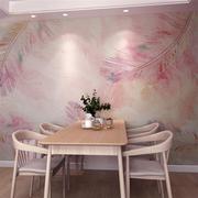 北欧电视背景墙纸粉色羽毛壁纸卧室客厅沙发简约壁画网红拍照墙布