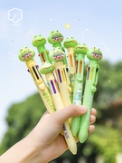 麦和8色按动圆珠笔 小恐龙绿仔多色笔可爱多功能油笔按压式中性笔