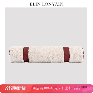 elinlonyain现代简约红色，编织皮质拼接白色兔毛滚枕样板房长圆枕