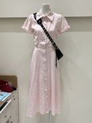 韩版夏季短袖甜美淑女，polo领十三行可爱单排扣漏腰设计连衣裙