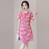 QIR法式高级感粉色连衣裙2024夏季气质漂亮时尚收腰短袖A字裙