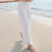 白色棉麻裤子女夏季薄款2024高腰显瘦垂感直筒宽松休闲阔腿裤