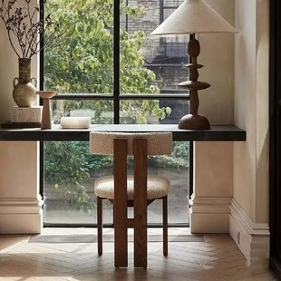 复古实木餐椅法式诧寂风家用书桌靠背椅北欧日式中古设计师软包椅