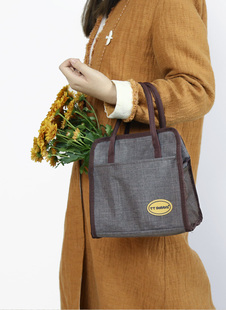 简约纯色男女士饭盒袋便当包防水铝箔保温午餐包袋带饭包帆布包