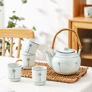 日式创意水壶家用陶瓷水具套装简约提梁，复古冷水壶小水杯茶壶茶杯
