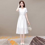 白色冰丝连衣裙子夏天妈妈气质名媛高级感礼服高端精致十三行品牌