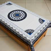 中式青花手工印染布艺桌布纯棉环保盖布茶几，布台布(布，台布)圆桌方桌布(方桌布)