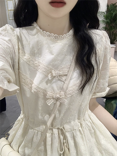 白色连衣裙少女夏装，2024年初中高中学生泡泡袖，甜美公主长裙子