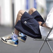 藏青色短裤男夏季日系复古薄款速干直筒宽松5分休闲运动裤子
