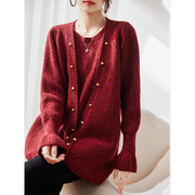 红色毛衣女冬加厚2024欧货宽松时尚假两件针织洋气显瘦上衣