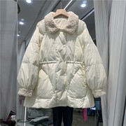 2023年韩版羽绒服，女中长款羊羔毛拼接收腰显瘦小个子加厚外套
