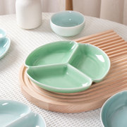 创意分格餐盘家用陶瓷三格，盘中式水果盘零食碟子减脂定量分餐盘子