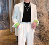LUOKA 白色西装外套男2024高级感绿袖设计韩版宽松休闲小西服