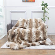 仿真猞猁毛皮草(毛皮草)毛毯，奢华大气样板间铺床盖，毯柔软舒适客厅沙发搭毯