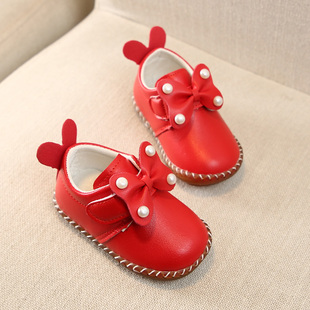秋冬季学步春女宝宝鞋子，6-18个月公主鞋，0-3岁2防滑皮鞋软底婴儿鞋