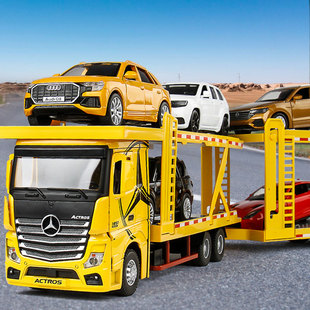 大号合金拖车儿童玩具，车男孩卡车，货车汽车平板双层运输车模型