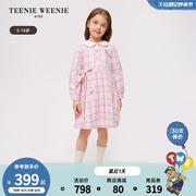 teenieweeniekids小熊童装，24春季女童花边，小翻领格纹连衣裙