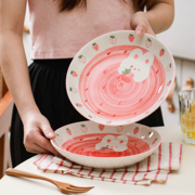 盘子家用陶瓷创意精致菜盘少女可爱西餐餐盘网红高颜值草莓兔餐具