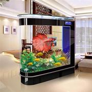 子弹头金鱼缸大型中型1.2/1.5米玻璃生态家用屏风客厅落地玄关