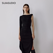 环保小众原创设计师品牌 SIJIA 春夏优雅复古大廓形连袖连衣裙黑